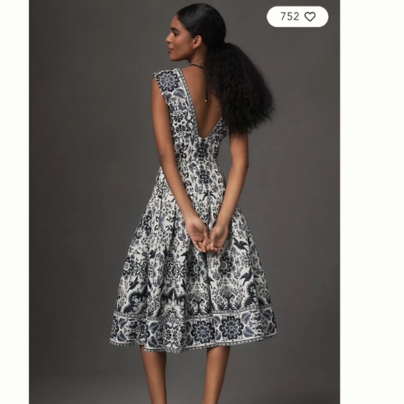 ANTHROPOLOGIE V-NECK DROP-WAIST MIDI DRESS - Picture 3 of 9